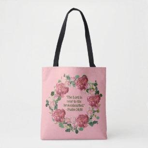 Peony Floral Wreath Encouraging Religious Quote Tote Bag
