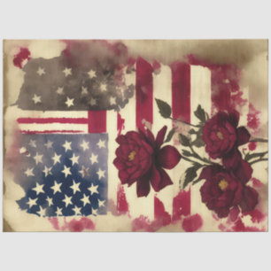 Peony Flower 4th Of July American Flag Tissue Paper