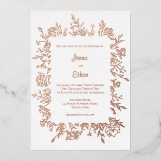Peony Flower Border Foil Invitation