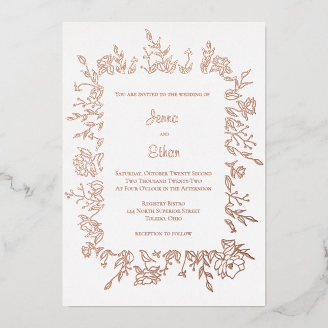 Peony Flower Border Foil Invitation (Front)