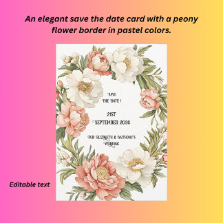 Peony flower border  save the date