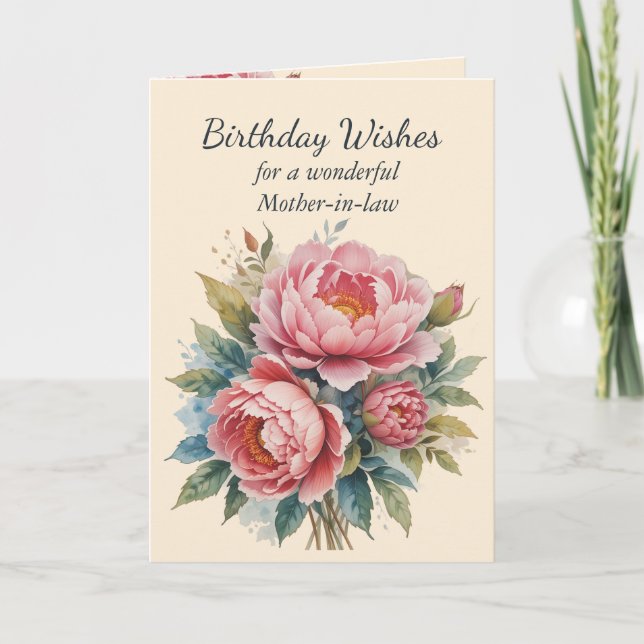 Peony Flower Bouquet Mother-in-law  Birthday Card (Front)