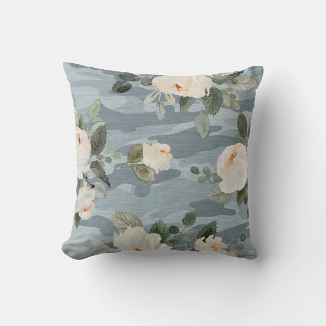 Peony Flower Camo Throw Pillow (Front)