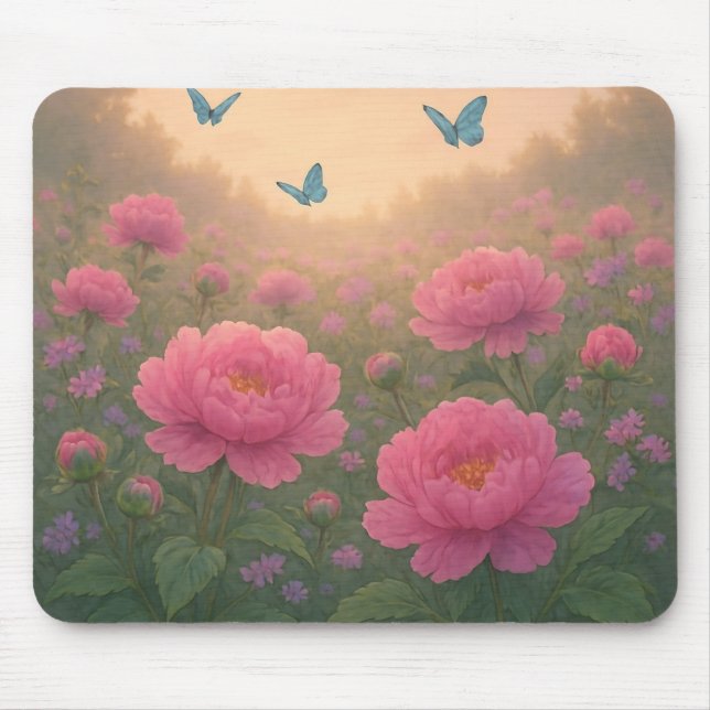 Peony Flower Field at Sunset Mouse Mat (Front)