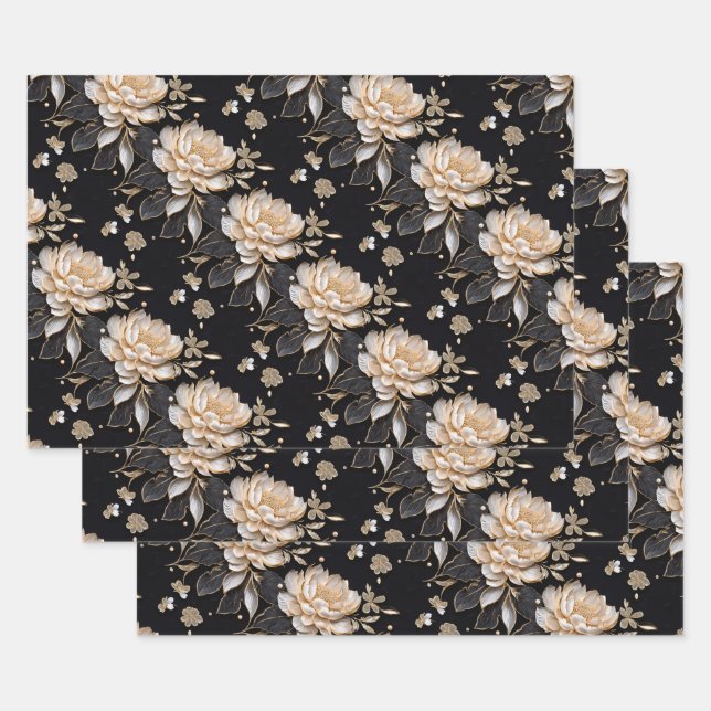 Peony flower floral pattern wedding anniversary  wrapping paper sheet (Set)