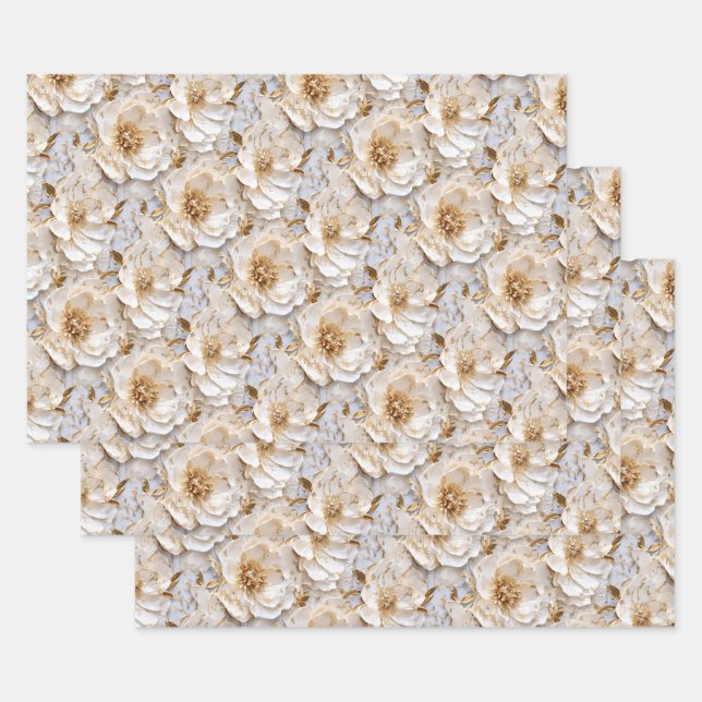 Peony flower floral pattern wedding anniversary  wrapping paper sheet (Set)