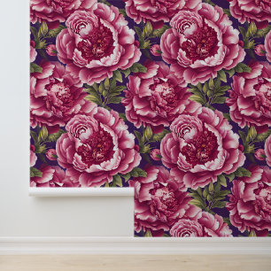 Peony flower floral pink green seamless pattern wallpaper