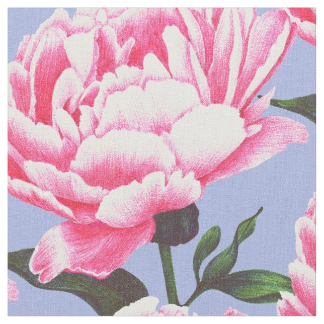 Peony Flower Illustration Pen Drawing Fabric (Close Up)