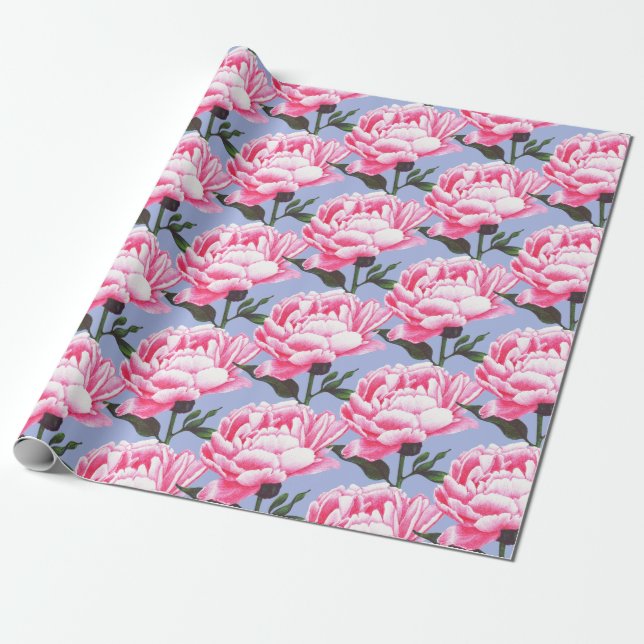 Peony Flower Pattern Pen Drawing Wrapping Paper (Unrolled)