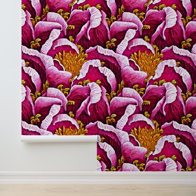 Peony flower pattern pink gold floral pattern wallpaper (Application)