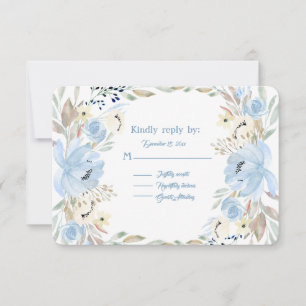 Peony Flower Powder Blue Watercolors RSVP Card