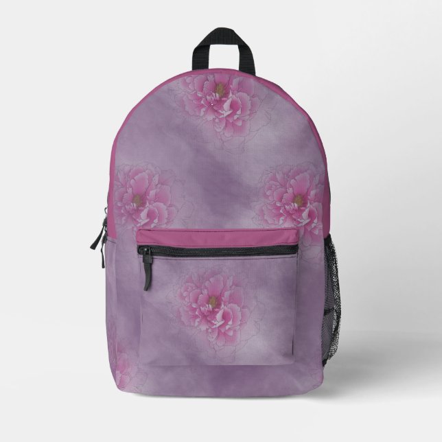Peony Flower Printed Backpack (Front)