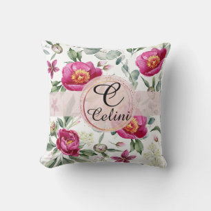 Peony flower seamless pattern Throw Pillow