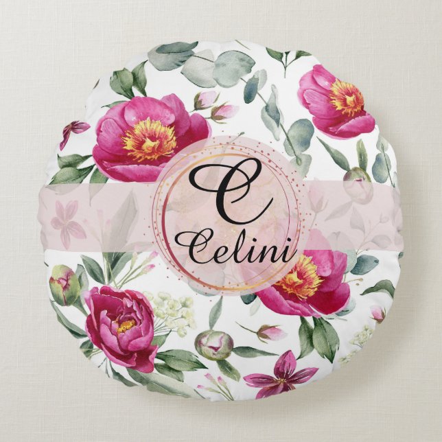 Peony flower seamless pattern Throw Pillow (Front)