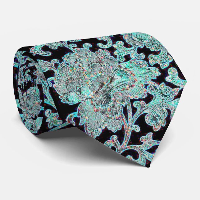 Peony flower turquoise and black tie (Rolled)