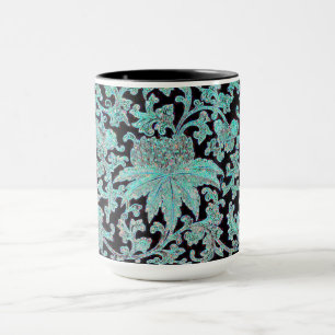 Peony flower turquoise black vintage pattern mug