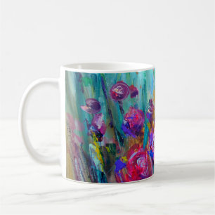 Peony flowering shrub, modern paintings, oil on ca coffee mug