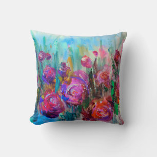 Peony flowering shrub, modern paintings, oil on ca cushion