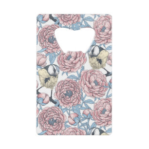 Peony flowers and birds
