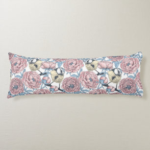 Peony flowers and birds body cushion