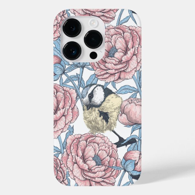 Peony flowers and birds Case-Mate iPhone case (Back)