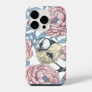Peony flowers and birds iPhone 14 pro case
