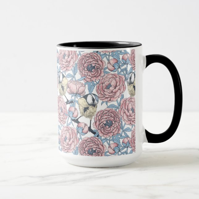 Peony flowers and birds mug (Right)