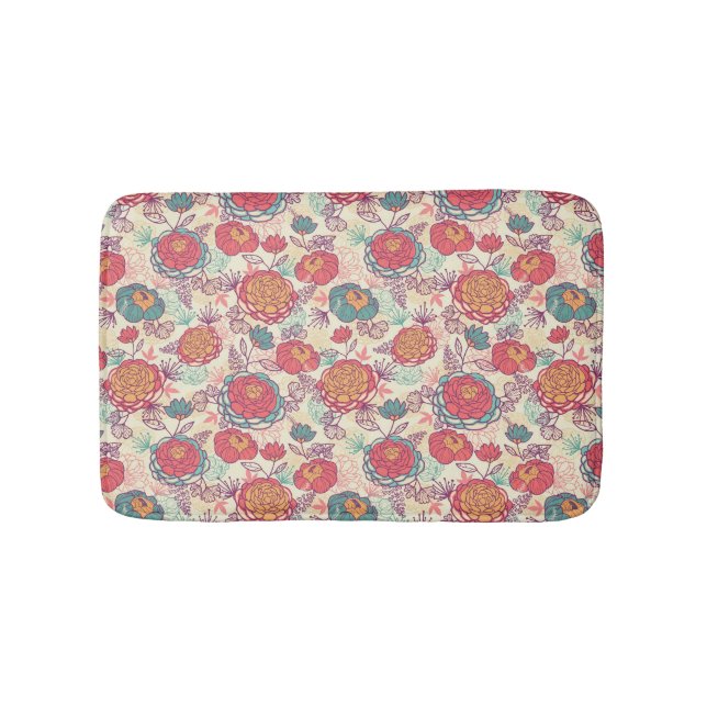 Peony flowers and leaves pattern bath mat (Front)