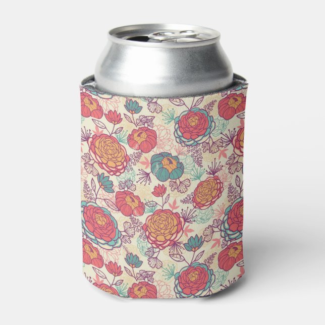 Peony flowers and leaves pattern can cooler (Can Front)