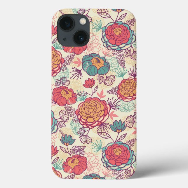 Peony flowers and leaves pattern Case-Mate iPhone case (Back)