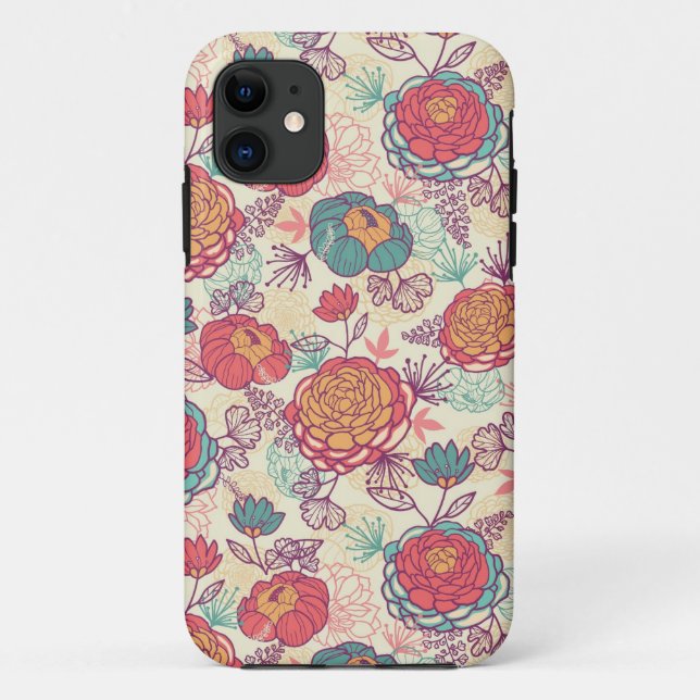 Peony flowers and leaves pattern Case-Mate iPhone case (Back)