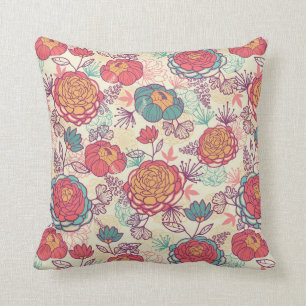 Peony flowers and leaves pattern cushion