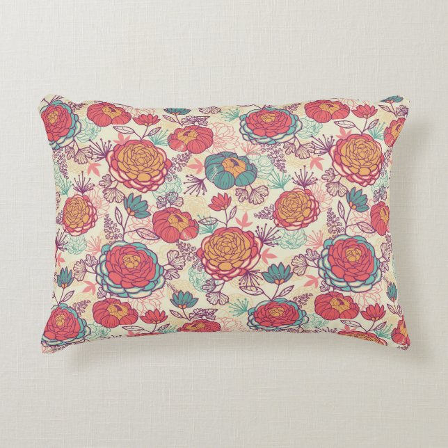 Peony flowers and leaves pattern decorative cushion (Front)