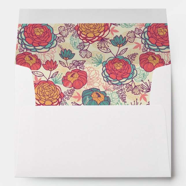 Peony flowers and leaves pattern envelope (Back (Bottom))