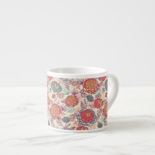 Peony flowers and leaves pattern espresso cup