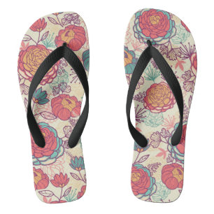 Peony flowers and leaves pattern flip flops