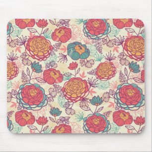 Peony flowers and leaves pattern mouse mat