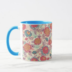 Peony flowers and leaves pattern mug