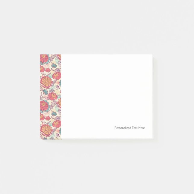 Peony flowers and leaves pattern post-it notes (Front)