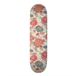 Peony flowers and leaves pattern skateboard