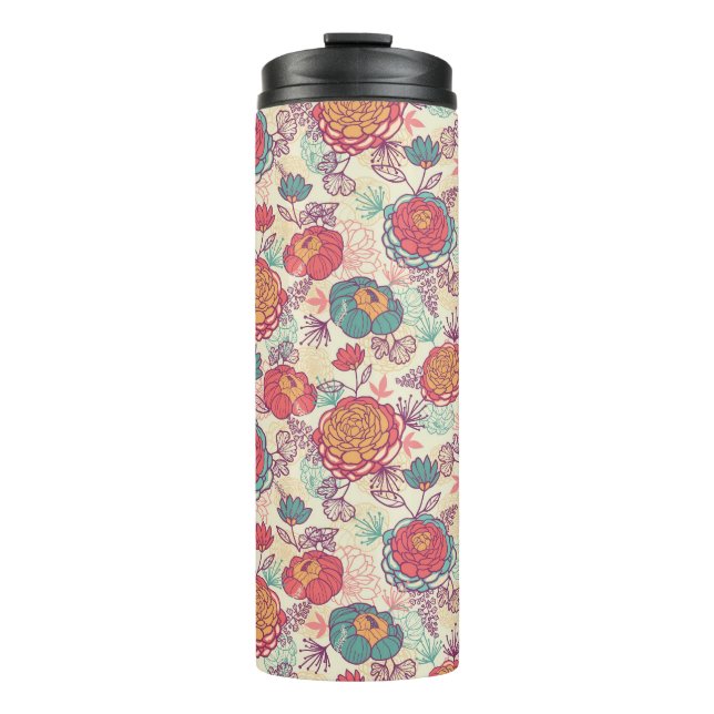 Peony flowers and leaves pattern thermal tumbler (Front)