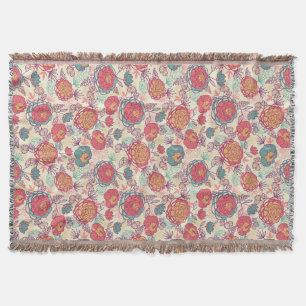 Peony flowers and leaves pattern throw blanket