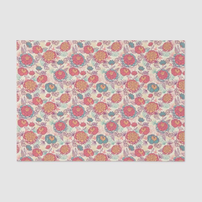 Peony flowers and leaves pattern tissue paper (Front)