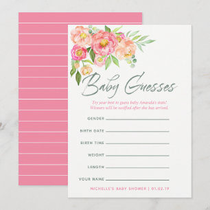 Peony flowers Baby Shower Baby Predictions Game Invitation
