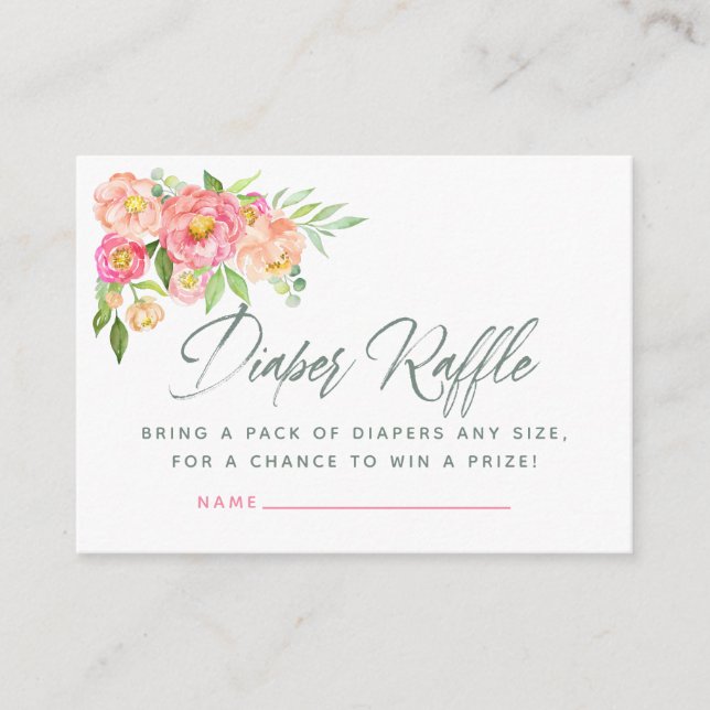 Peony flowers Baby Shower Diaper Raffle Enclosure Card (Front)