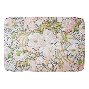 Peony Flowers Floral Art Nouveau Bath Mat