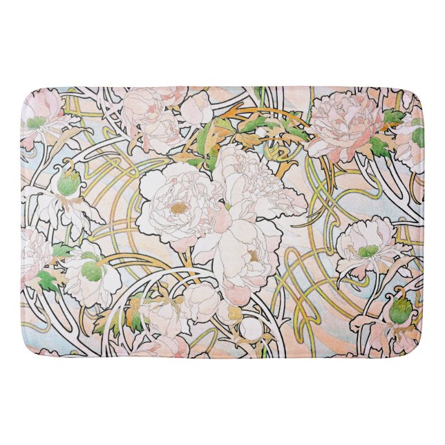 Peony Flowers Floral Art Nouveau Bath Mat (Front)