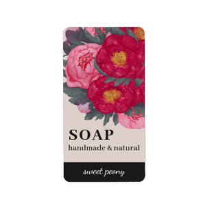 Peony Flowers Floral Handmade Botanical Red Pink Label
