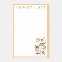 Peony Flowers Grocery List Shopping Notepad 
