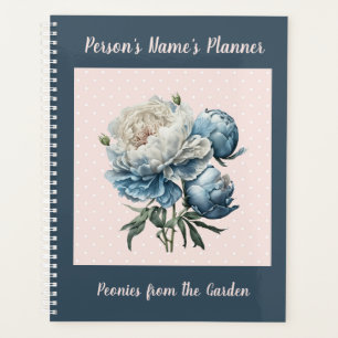 Peony Flowers in Blue & White on Pink & Blue Planner